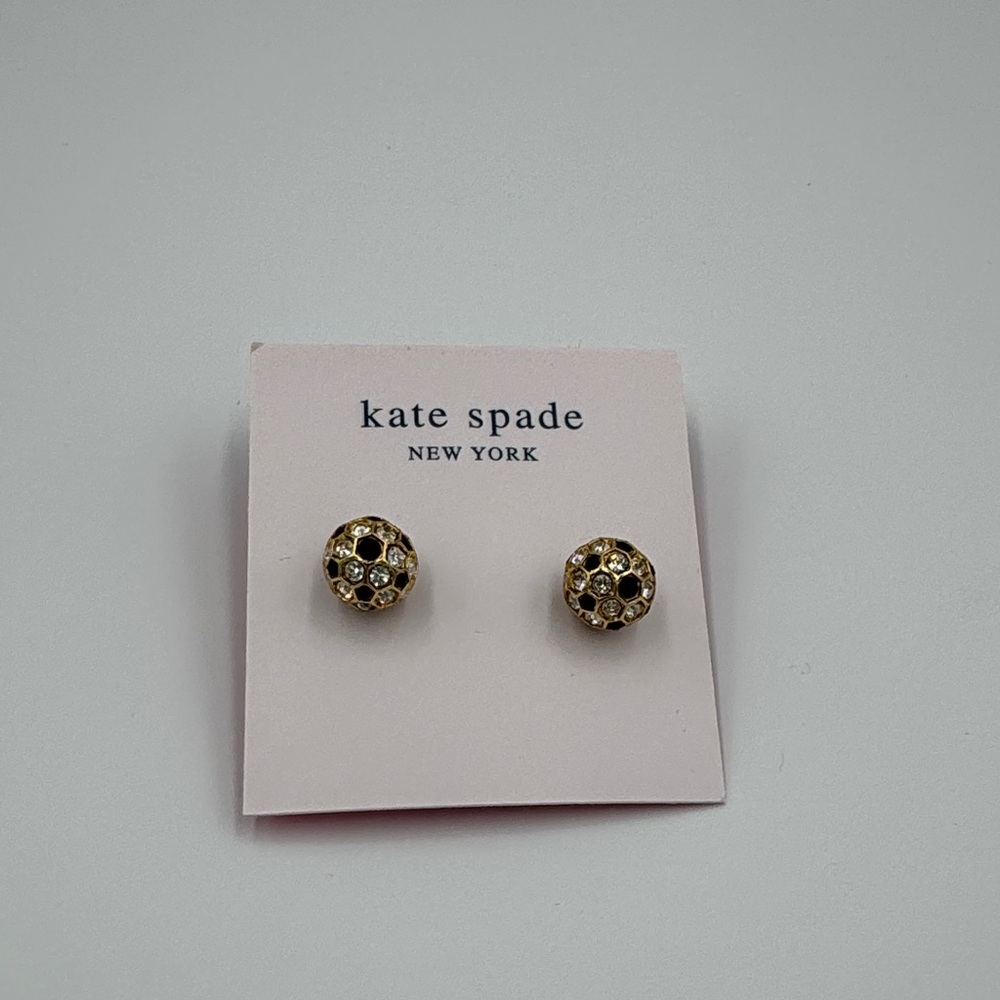 Kate Spade Earrings Gold Tone w/ Black & Clear Crystals - Picture 2 of 3